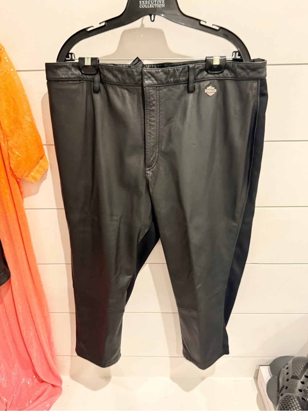 Harley-Davidson Women Split Black Leather Cropped Riding Pants with Spandex